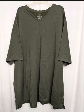 Van Heusen Mens 4XL Green Textured V Neck Shirt Short Sleeve Big Tall Casual Tee